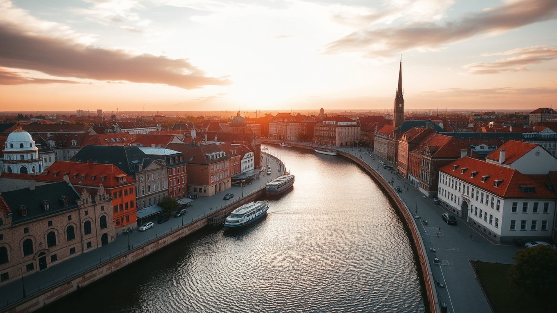 Panorama gdańskiej starówki w ciepłym świetle